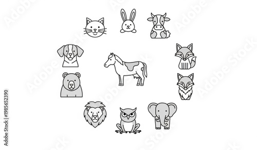 Animal filled outline icon collection with cute modern vector symbols