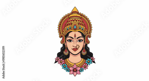 Portrait of a woman adorned with elaborate headdress and jewelry