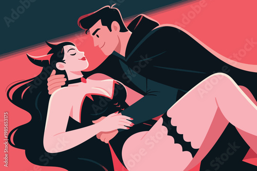 Cartoon Vector Couple of Beautiful Vampire Lovers With Handsome Man Illustration Creative Design Template 