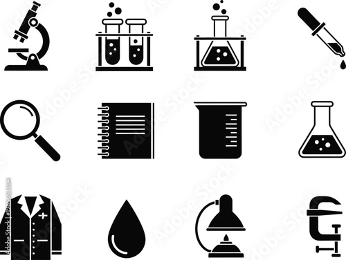 Common laboratory glassware and equipment used in scientific experiments Vector