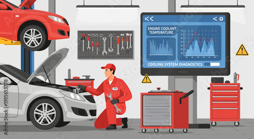 Mechanic repairing a silver car.