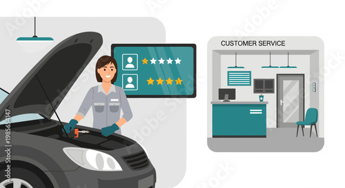 Mechanic woman working on car.