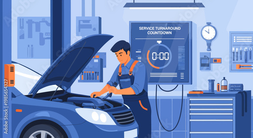 Mechanic working on a car engine 1.