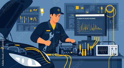 Mechanic working on car engine repair 1.