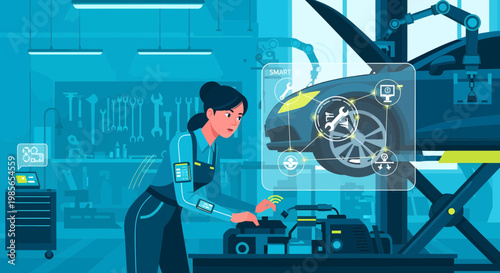 Mechanic working on car engine repair.