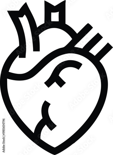 A simple line drawing represents the internal structure of a human heart, perfect for medical applications