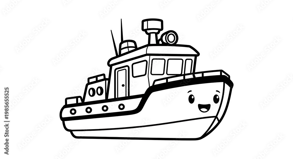 Fototapeta premium Smiling cartoon boat illustration side.
