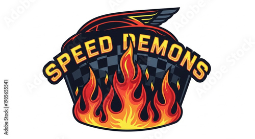 Speed Demons Racing Logo with Flames and Checkered Flag.