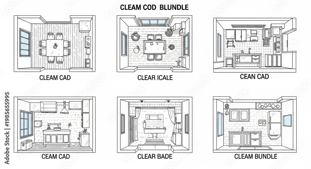 Naklejka premium Six Different Interior Design Floor Plan Layouts.