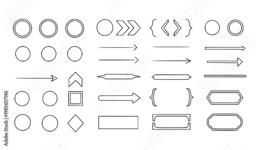 Minimal geometric doodle elements vector set with arrows circles lines and squares for UI and highlight design