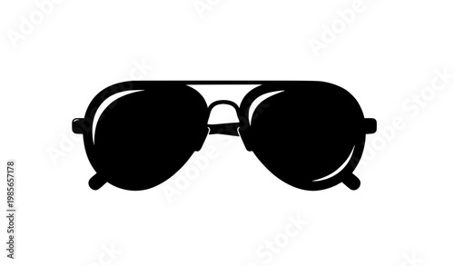 Minimal glossy black aviator sunglasses vector icon with clean summer fashion eyewear design