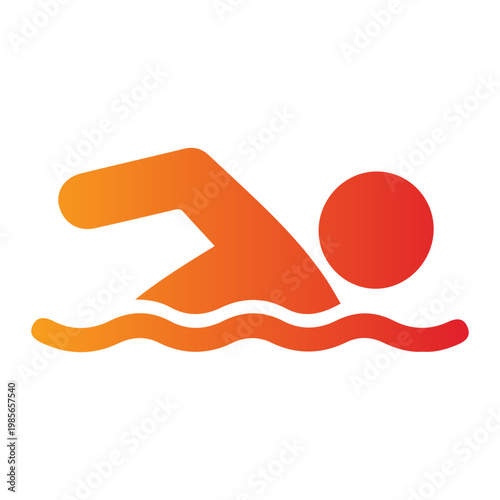 A swimmer in action dives into the water with a red sun overhead.