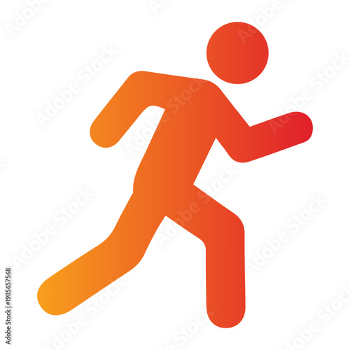 A person runs quickly in a dynamic pose with orange gradient colors.