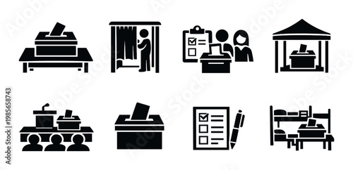 Voting and polling icons arranged on dark gradient background