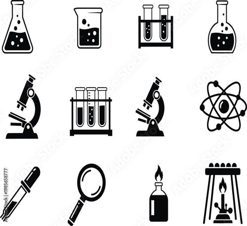 Common laboratory glassware and equipment for scientific experiments Vector
