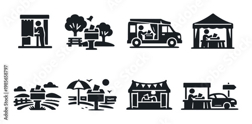 Outdoor voting and polling icons arranged on dark gradient background