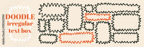 Jagged shapes, doodle ripped paper set. Silhouettes torn rectangle frames with jagged edges, and textured grunge elements.