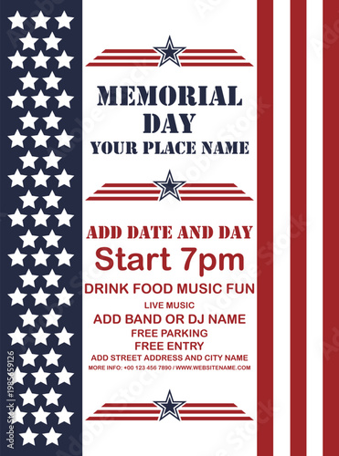 Memorial  day party poster flyer or  social media post design