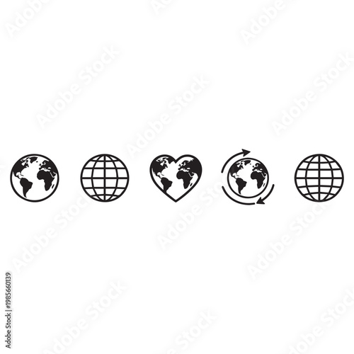 Global earth globe icons set world map network travel communication symbols.
