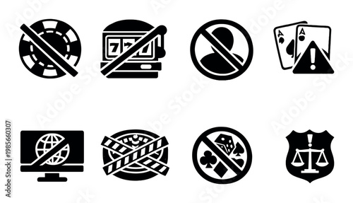 Prohibition icons for gambling and online betting on dark background