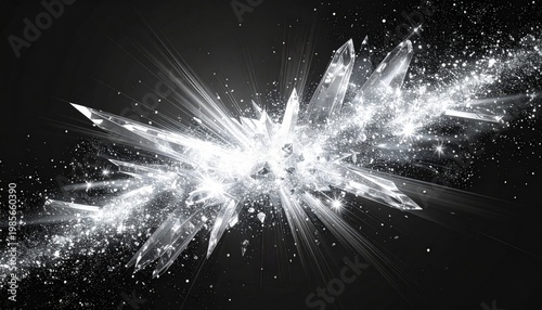 Abstract Exploding Light Burst with Glittering Particles on Black Background