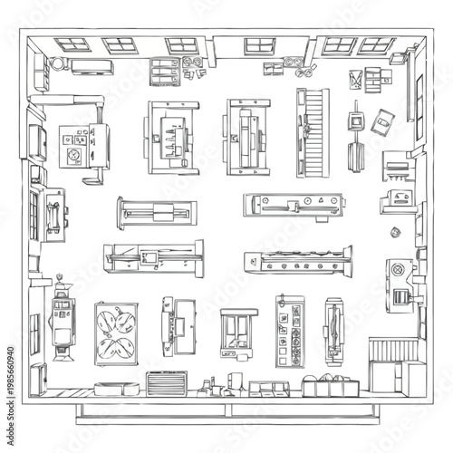 Artistic Overhead Perspective Drawing of a Floor Plan Layout Showing Furniture Arrangement Ideas and Room Division Concepts for Interior Design Planning and Spatial Organization Insights into