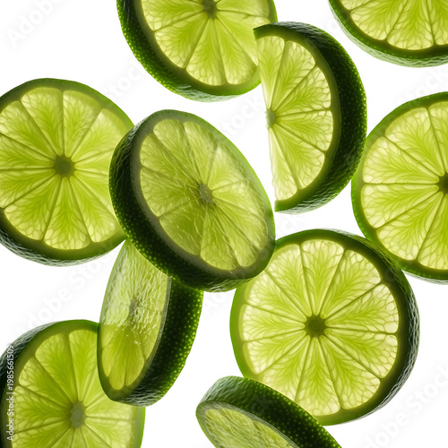 Vibrant lime slices with backlit transparency