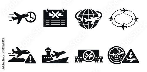 Air travel status icons showing delays cancellations and routing
