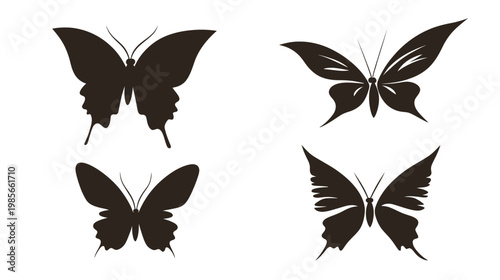 Four butterfly silhouette designs on white background, different styles and shapes presented