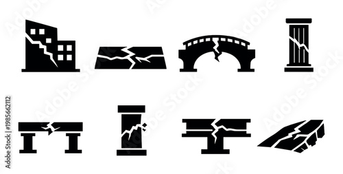 Architectural crack icons showing damage on dark gradient background
