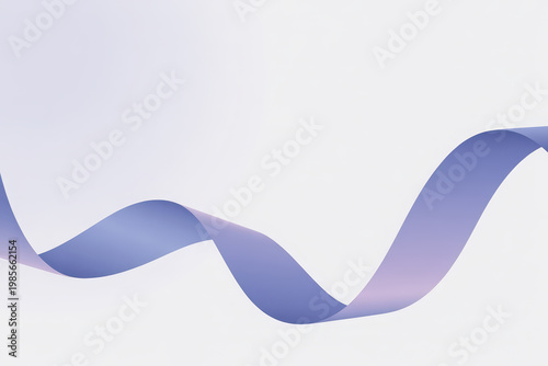 A graceful purple ribbon floats and curves elegantly across a soft illuminated space