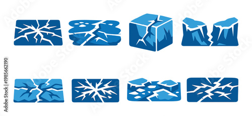 Blue ice crack icons showing fractured surfaces on dark gradient