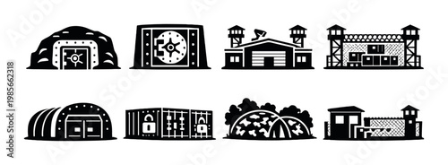 Secure storage and fortified facility icons shown on dark panel