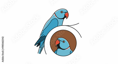 A bright blue parrot perched above a smaller parrot in a circle