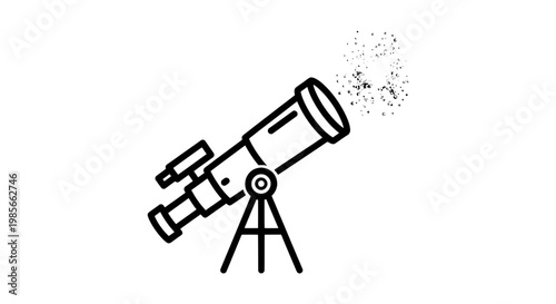 Telescope astronomical instrument with tripod and stardust particles emission featuring astronomy, space, science with exploration and observation