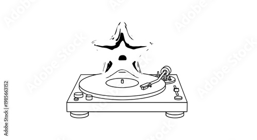 Robot vacuum cleaner icon with dustbin, wheels and scattered debris line art for home cleaning featuring sensor, dust particles, minimal sketch with