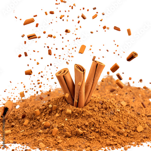 Cinnamon sticks and powder with transparent background culinary ingredient illustration