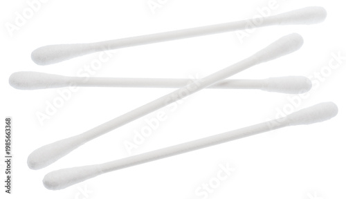 Photos Row of cotton sticks isolated on a white background