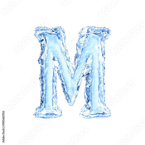Ice letter m isolated on transparent background for creative design