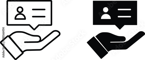 Minimalist user profile icon set, hand holding personal identification card vector, black and white digital identity and account verification symbols