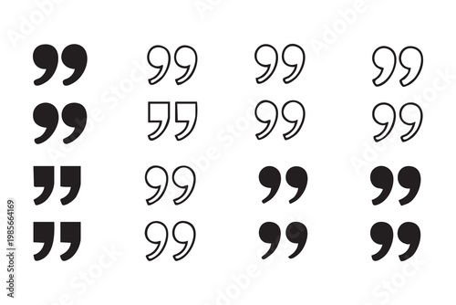 Variety of quote marks isolated on white background vector illustration for typographic design