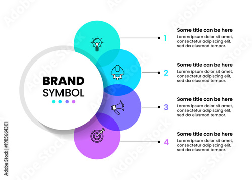 Infographic template. 4 circles with numbers and icons