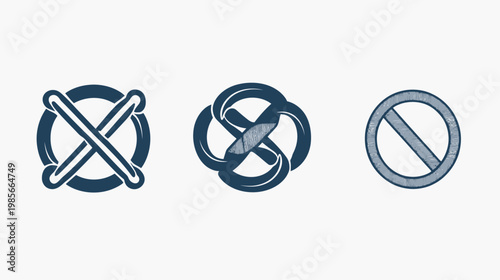 Three abstract illustrations with circular and intersecting lines, different styles, shades of blue