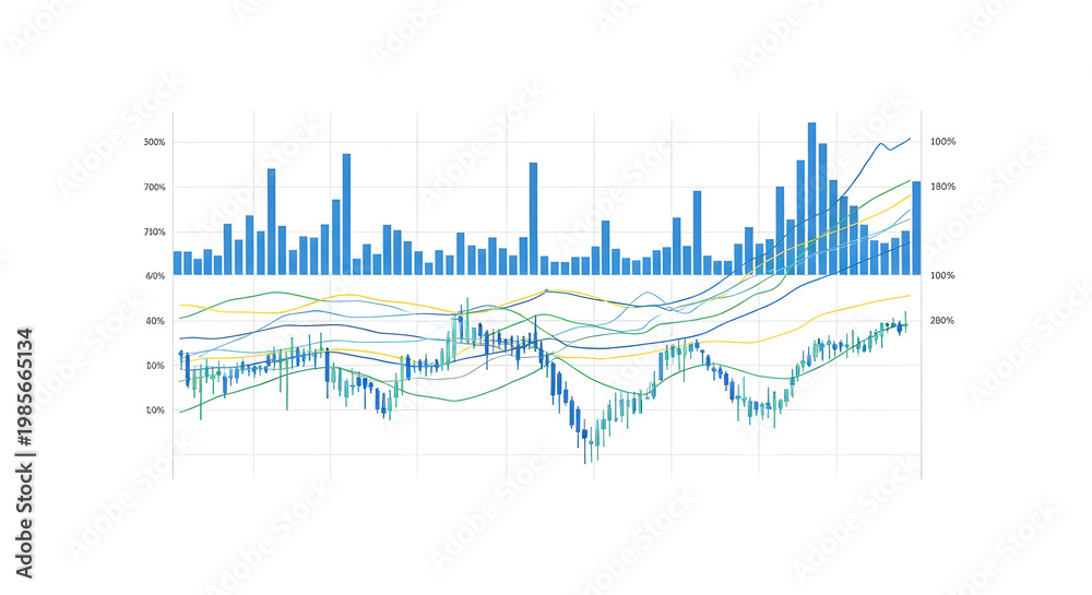 Obraz premium The graph shows fluctuating data trends over time with multiple lines