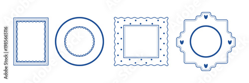 Modern abstract frames in doodle style.A collection of hand-drawn blue frames with stripes, checks, and polka dots.Frames are perfect for social media posts 
