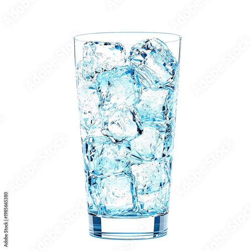 Glass of ice cubes with water on a transparent background