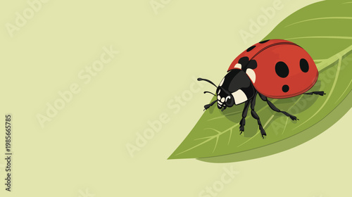 A vibrant digital illustration of a ladybug with red spots resting on a green leaf