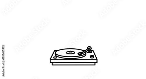 Turntable vinyl record player with rotating platter and tonearm featuring music, audio, dj with disc jockey and spinning elements for needle, sound