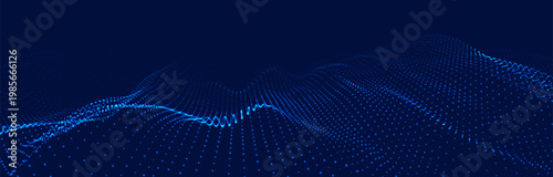 Futuristic wave of dots with moving particles. Colorful music wave. Abstract technology background. Vector illustration