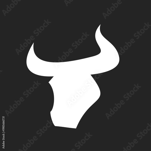 Minimalist White Bull Head Silhouette with Horns on Black Background